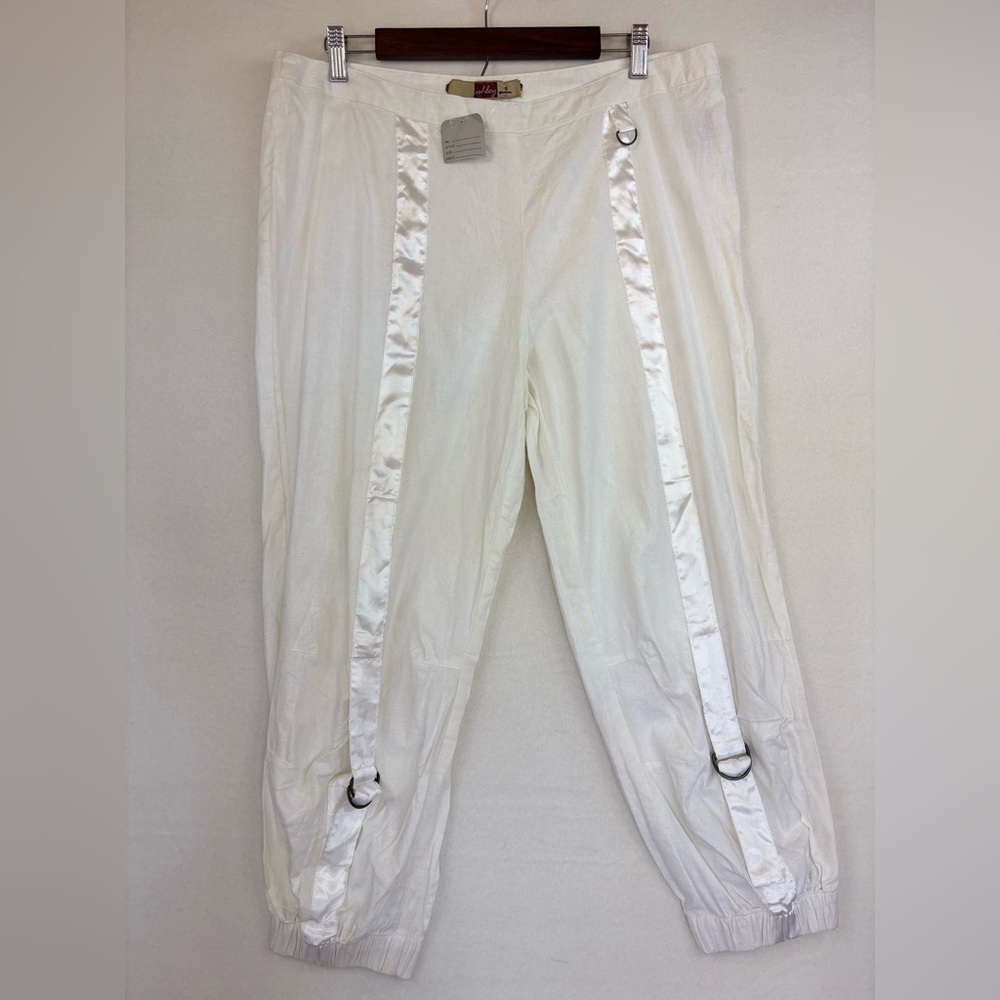 VINTAGE Deadstock Y2K Linen Pant Jogger NEW White Streetwear Pull On Stretch‎ XL